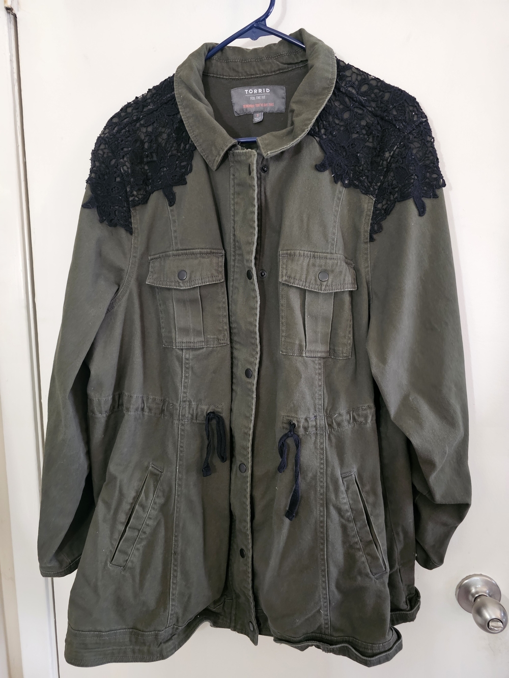 torrid Olive Green Utility Anorak with Black Lace Shoulders - Picture 2 of 5